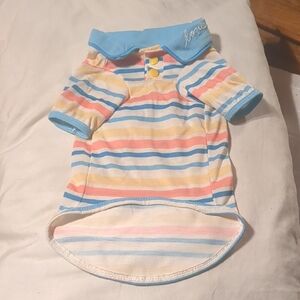 Striped Puppy Shirt with Blue Collar